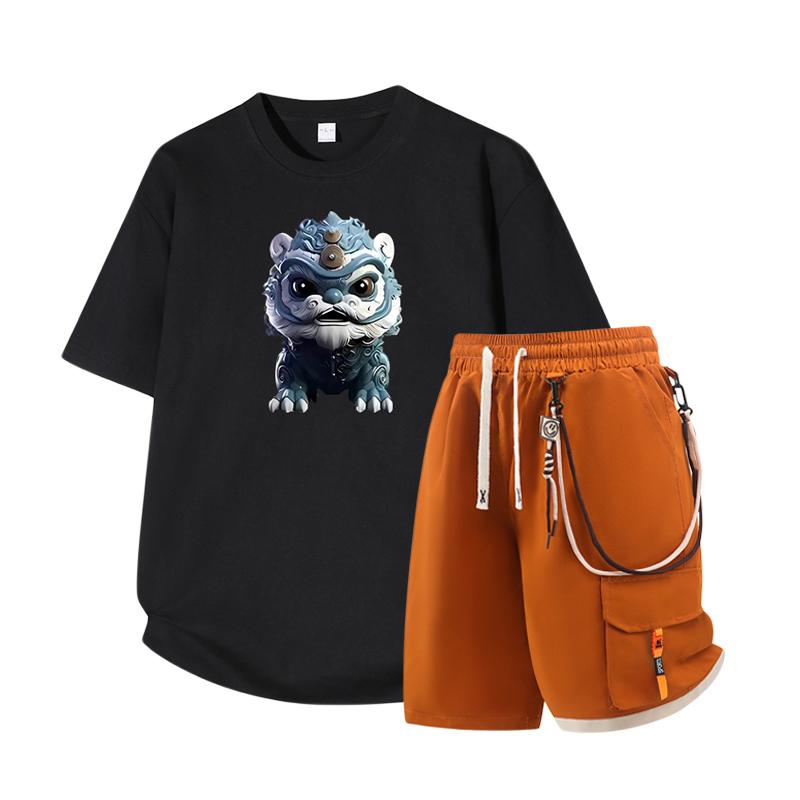 

Dmo Men s Short Sleeved Set Summer Short Sleeved Slim Fit Upper Garment Men s Two-piece Set XL