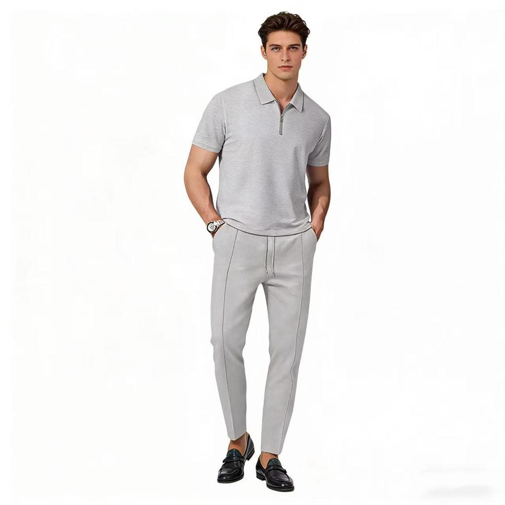 Men's Breathable Polo Sportswear Set - Short Sleeve & Long Pants for Daily Commute Casual Wear