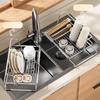 Stainless Steel Expandable Sink Drainer Rack with Filter Mesh Kitchen Dish Drying Organizer for Plates Bowls and Cups