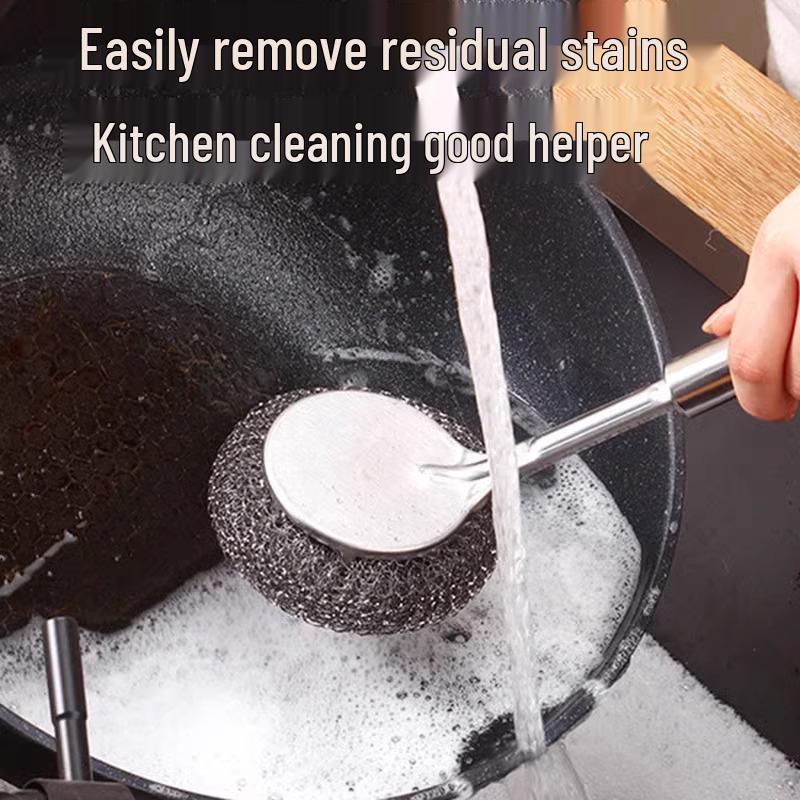 Stainless Steel Long Handle Dishwashing Brush - Kitchen Pot and Dish Cleaner