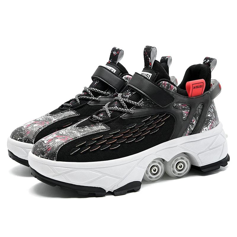 Women's Roller Skates Boys Girls Sports Shoes with Retractable Wheels Breathable Skating Boots Christmas Birthday Display Gift