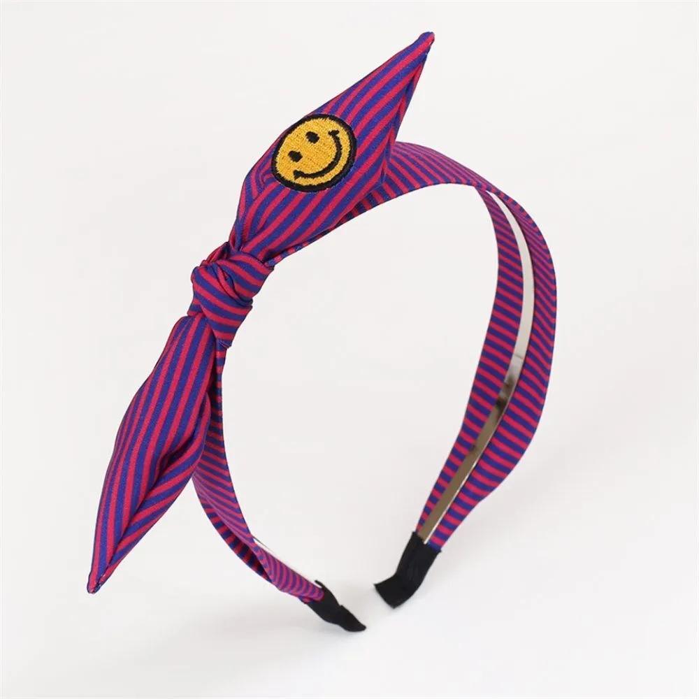 Angel Shushu Smile Embroidered Stripe Hair Band, Dark Pink Ribbon Hairband, Hair Pin, Daily Hairband