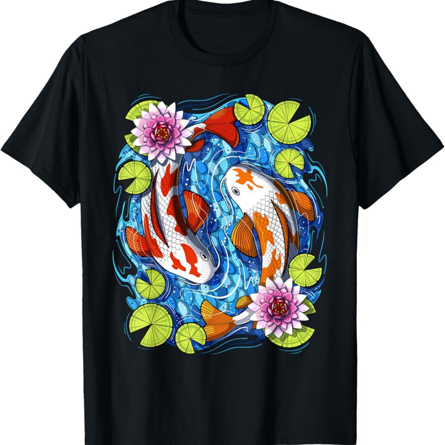Koi Fish Cherry Blossom Flowers T-Shirt S чёрный