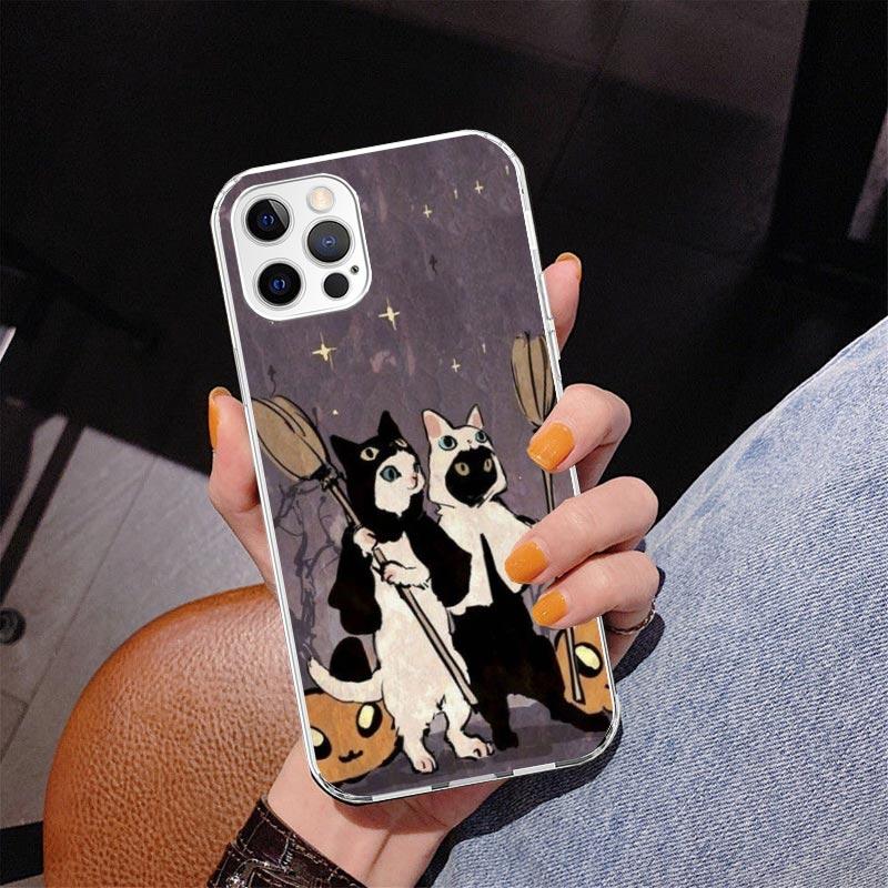 Black Cat Cartoon Cute Phone Case For iPhone 17 Air 16 Pro Max 16E 15 + 14 Plus 11 12 13 Mini 7 8 SE Gift Print Cover Fundas 17