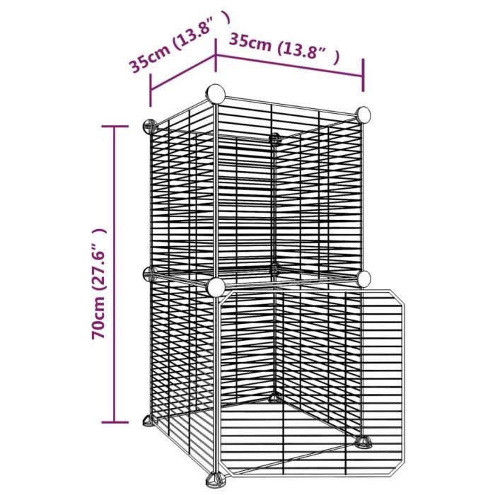 3114035 vidaXL Cage animaux de compagnie à 8 panneaux et porte Noir 35x35 cm