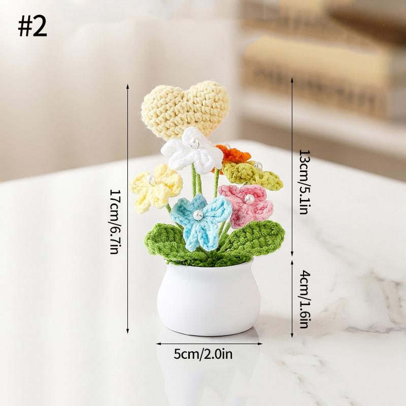 Ruční háčkování Malé rostliny v květináčích Roztomilá simulace květiny Interiér auta Kancelář Dekorace na plochu Umělé květinové dárky