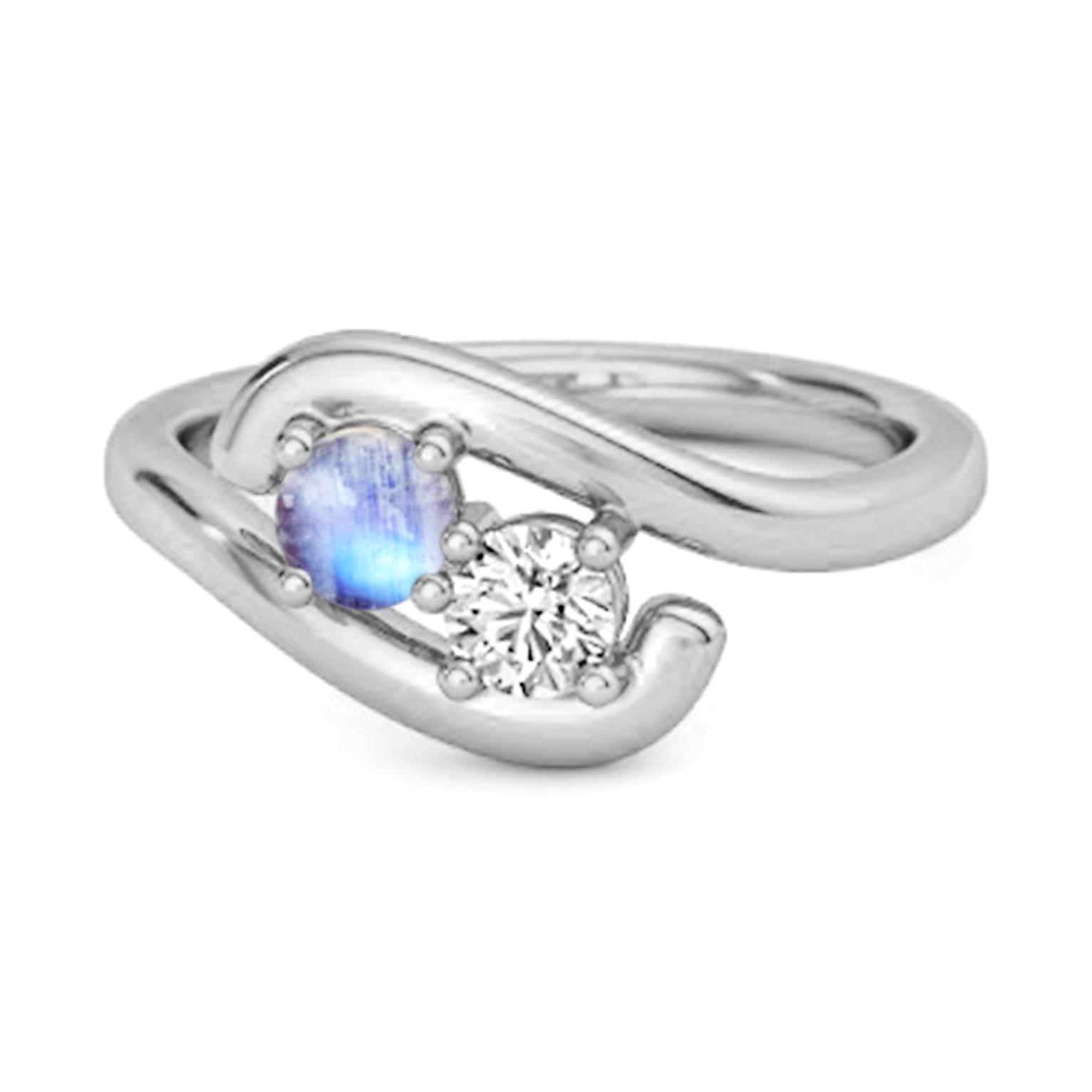 

Moonstone Two-Stone Bypass Ring - 925 Sterling Silver 6.5 біле золото кольору