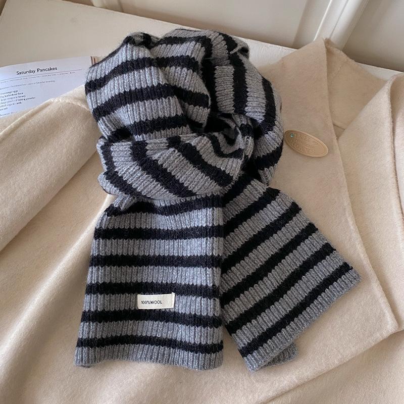 

Women S Winter Warm Striped Wool Scarf Fashion Knitting Shawl Wrap Thick Echarpe Pashmina For Ladies One Size