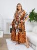 Kaftano da Donna Taglie Forti Accogliente Elegante Abito Lungo Casual Scollo a V Maniche a Pipistrello Stampa Etnica a Strisce di Tigre Vestibilità Ampia