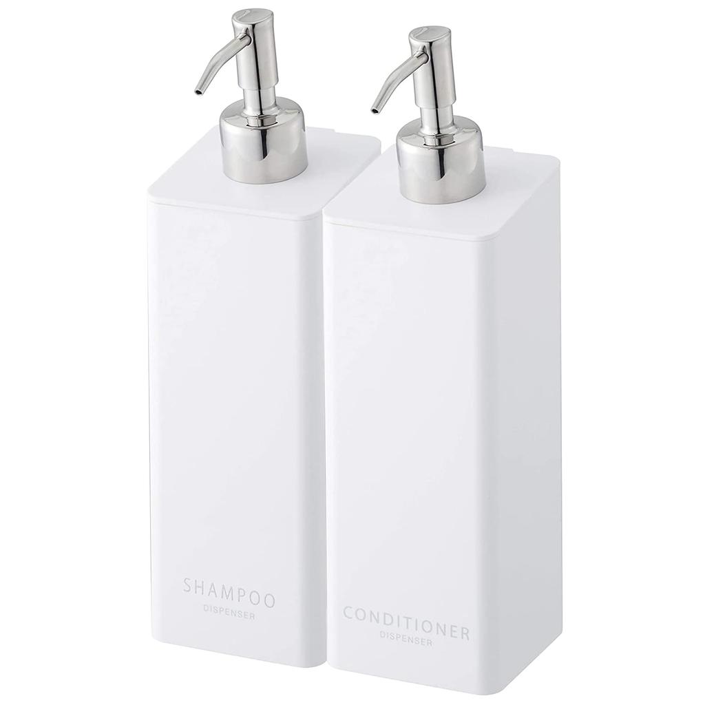 Yamazaki Tower Magnetic Dispenser of Magnetic Refillable Bottles for Shampoo and 4258 and 4260 Two-Way (Set 2) - Conditioner, White,