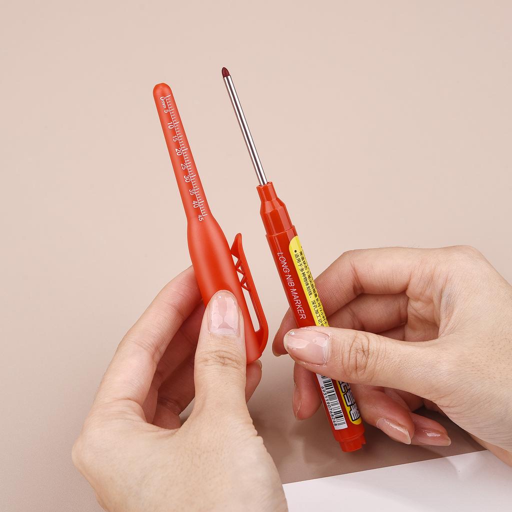 45mm Waterproof Deep Hole Marker Pens Long Nib Head Carpenter Pen Black/Blue/Red Ink For Multi-Purpose Woodworking Hand Tools