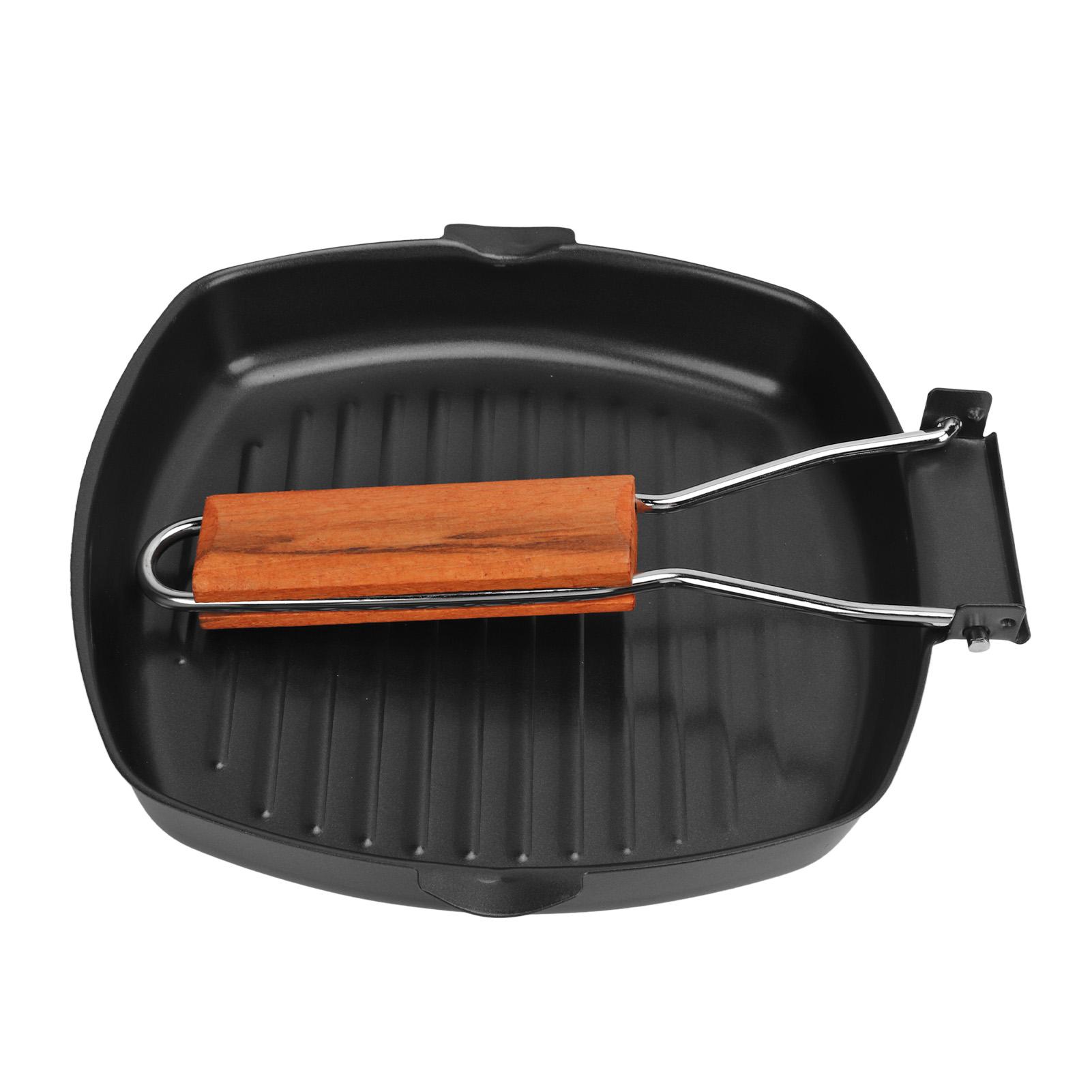 Frying Pan Folding Non Stick Portable Anti Scald Wooden Handle Steak Pan for Cooking Camping Dining