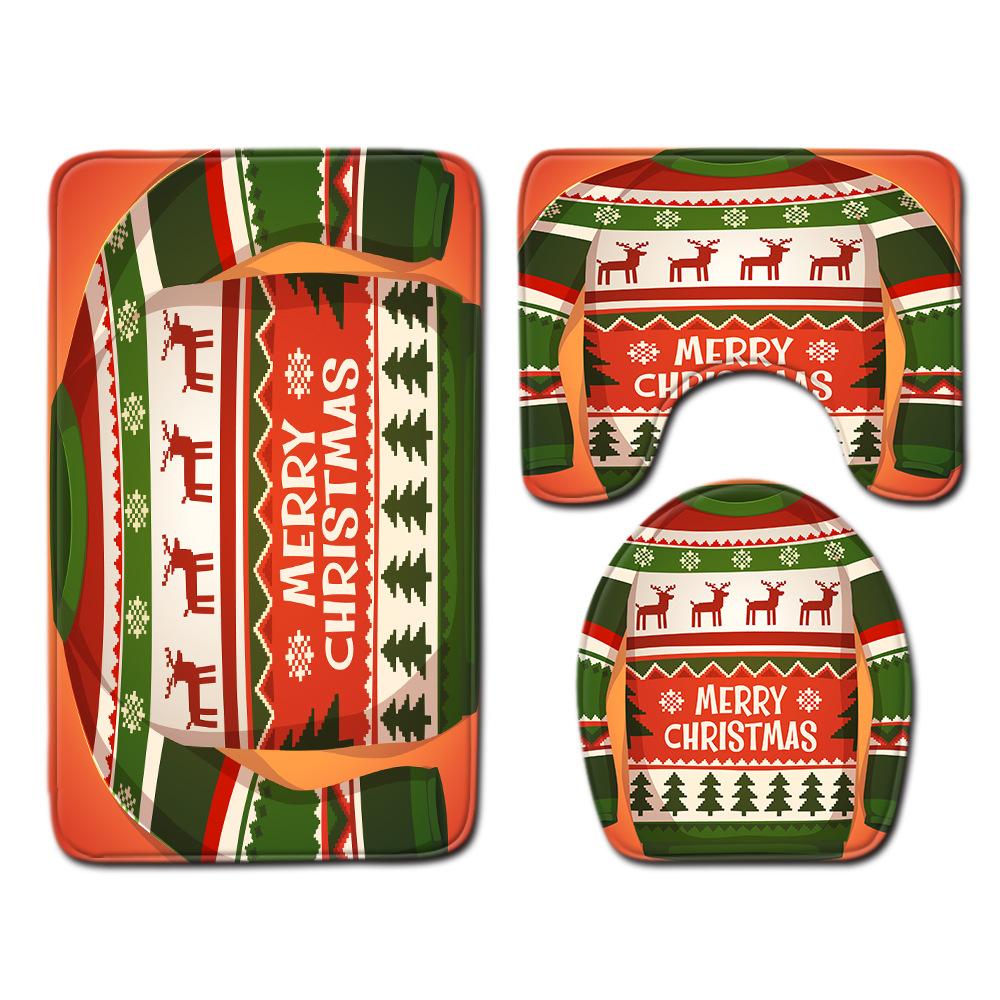 Christmas Bathroom Floor Mat Toilet Three-Piece Set