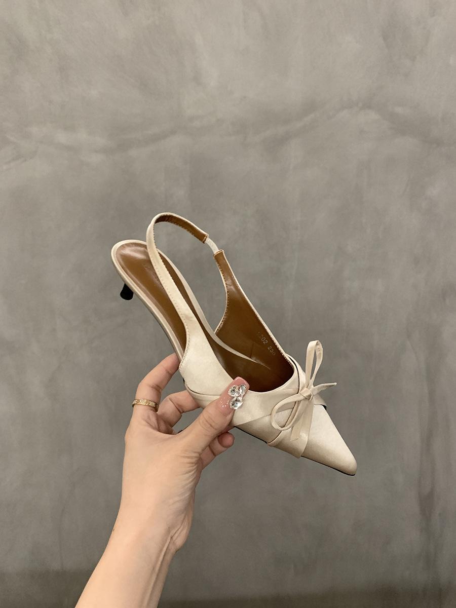 French pointed head bow high heels women s stiletto temperament celebrity bag head sandals shoes 35