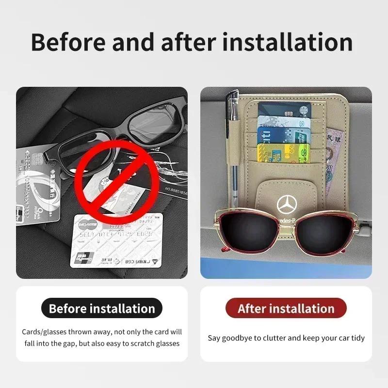 JGAWR1 Car Sun Visor Glasses Holder Card Bag Eyeglasses Storage Clip For Mercedes Benz AMG A C E S Class W201 W210 W108 W204 W205 W203