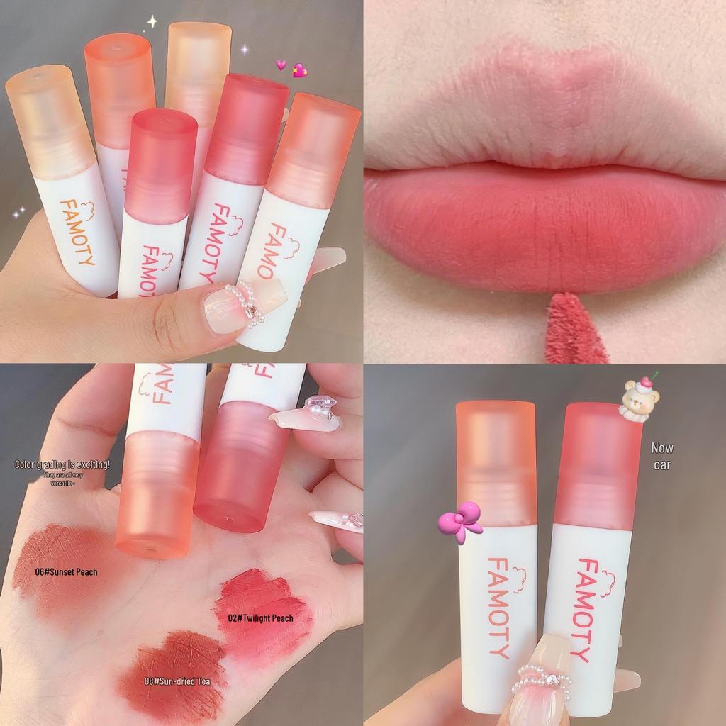 Matte Velvet Lip Mud Gloss: Dual-Use Lip and Cheek Whitening Lipstick, Moisturizing, Non-Stick Cup