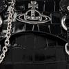 VIVIENNE WESTWOOD Classic Saturn Logo Magnetic Closure Leather Tote Bag Mini Women Handbags Black 48030002WL0099N401
