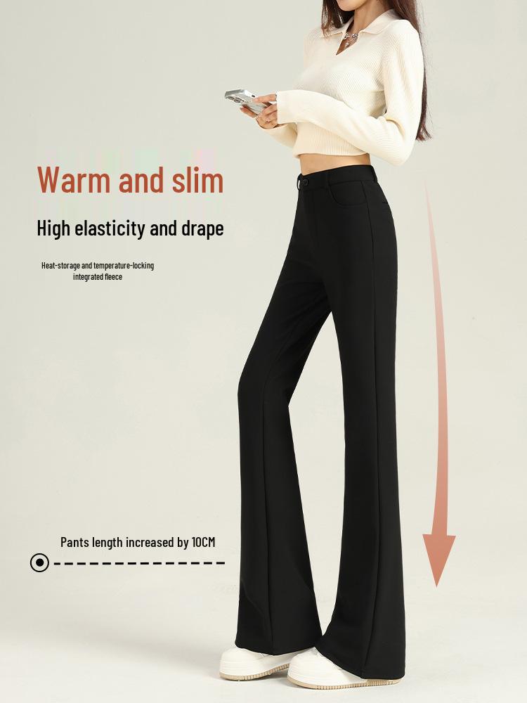 Women’s Winter 2026 High-Waist Micro-Flared Black Pants with Velvet Lining