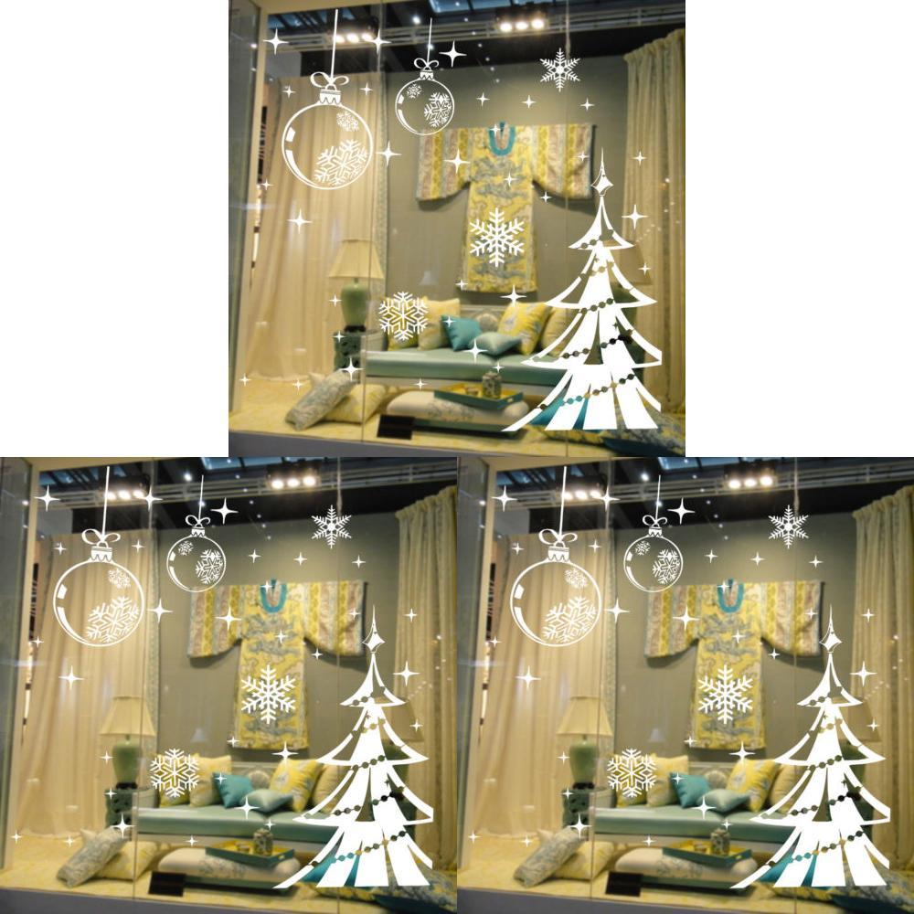 Premium Quality Merry Christmas Tree Baubles Wall Sticker With Elegant Snowflakes Decor