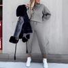 Women's High Neck Long Sleeve Pocket Trousers Two-Piece Set - Casual Autumn Winter Hoodie