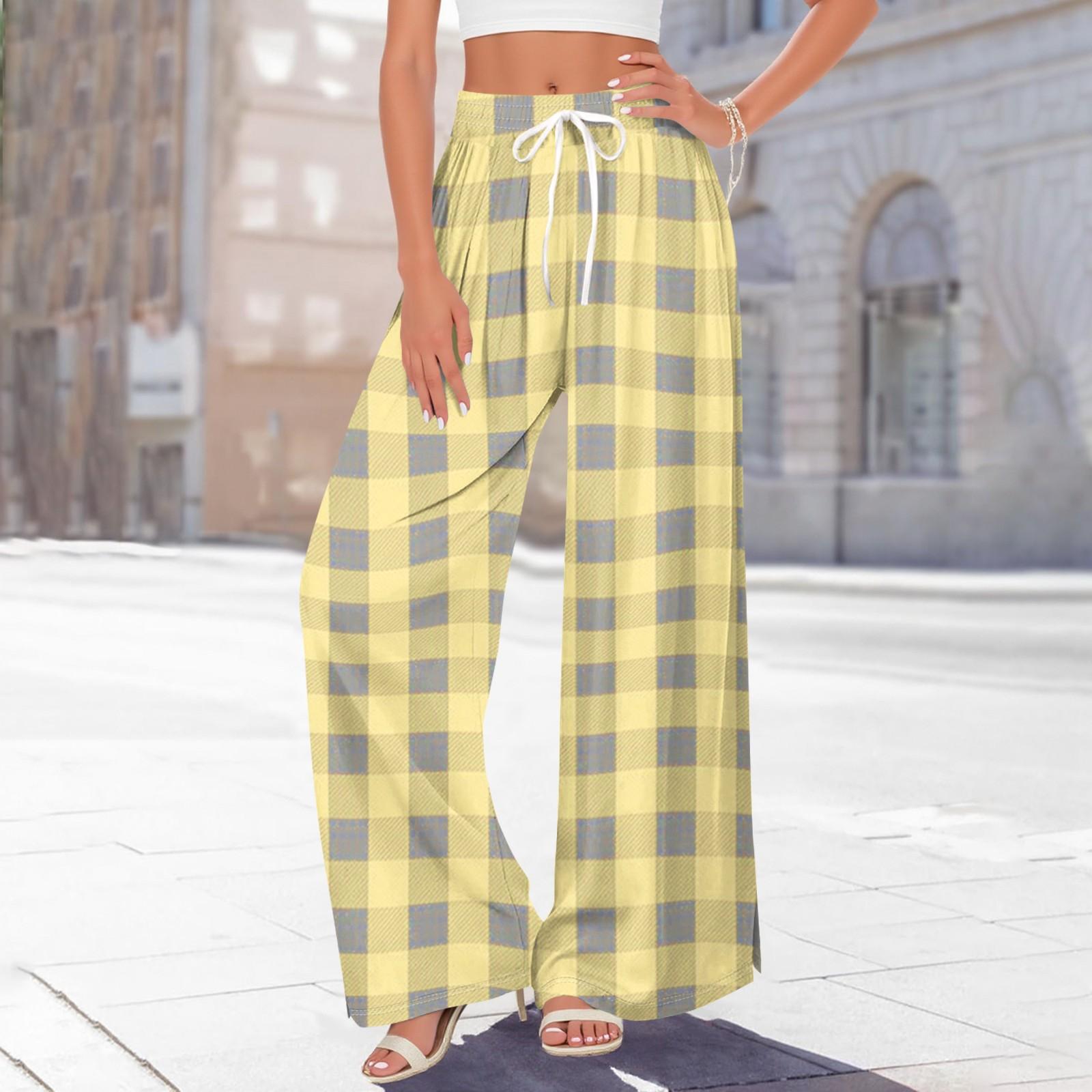 

Женские брюки с принтом и широкими штанинами, с карманами, с высокой талией, на кулиске, свободные, повседневные XL жёлтый