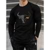 Spring and Autumn Round Neck 3D Bull Head Graphic Printed Top Fashionable Casual Long Sleeved Men's T-shirts