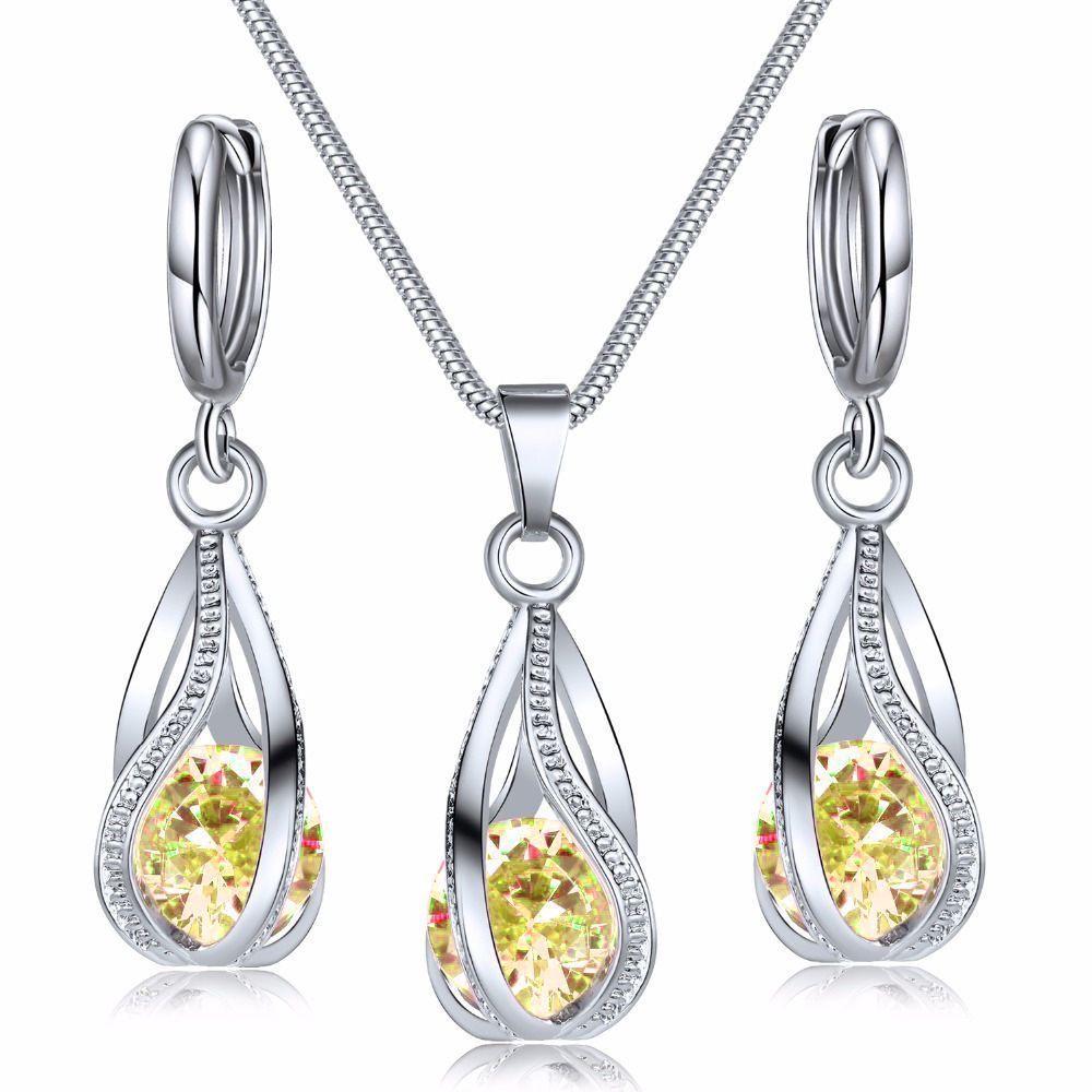 Zircon Crystal Pendant Earrings Two-Piece Set: Alloy Rhinestone Jewelry for Women