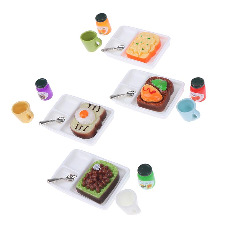 1/12 Dollhouse Miniature Toast And Jam Plate Set Decoration Accessories Toy