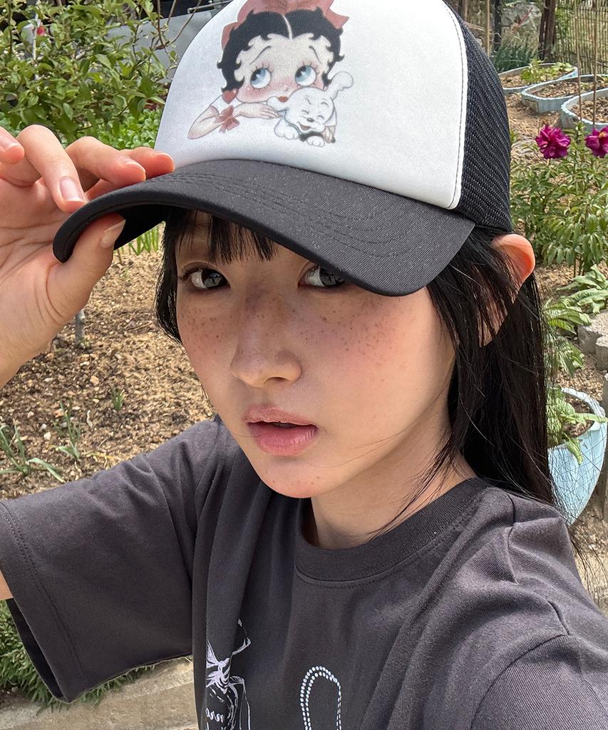 RONRON Betty Boop Ribbon Mesh Ball Cap Black