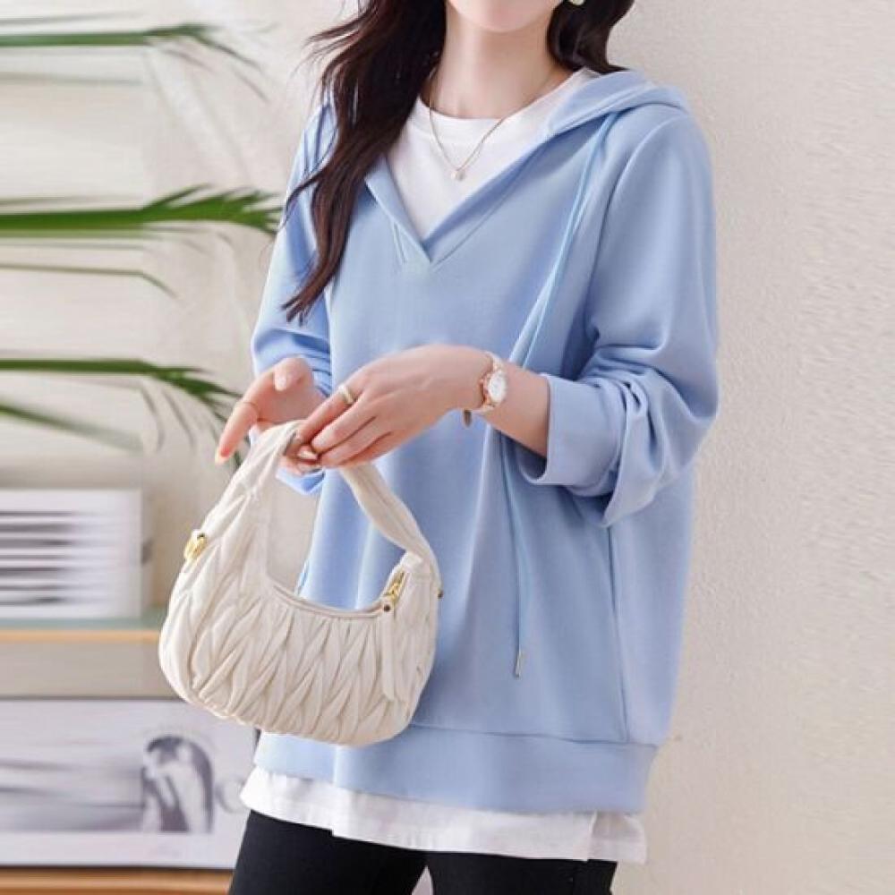 Navava Women S 2in1 Layered Color Block Hooded Long Sleeve SweatShirt Nt3124