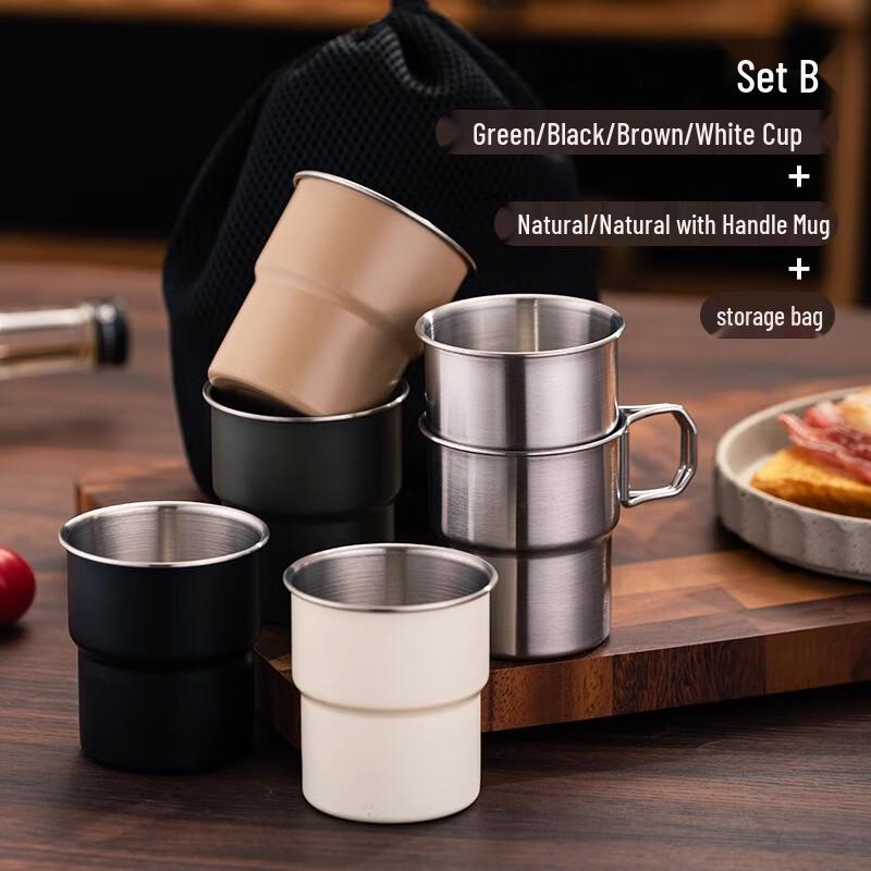 Hui Ling Yang 304 Stainless Steel Folding Handle Camping Mug Set