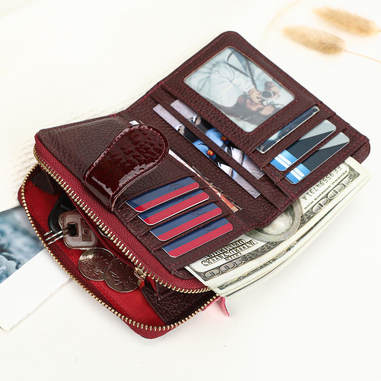 

Короткий кошелек из натуральной кожи, Многофункциональный держатель для карт, Клатч, Высококлассный стиль, Интегрированный карман для карт, Женский кошелек One Size бордовый