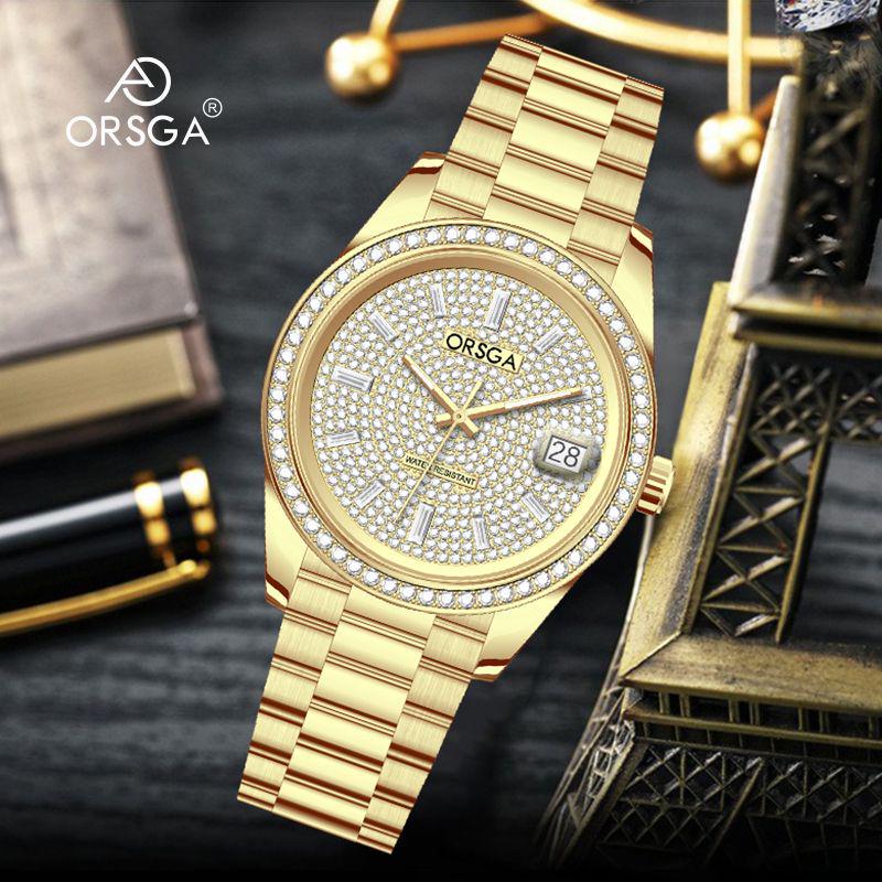 ORSGA Men's Luxury Quartz Watch with Star Design and Colored Diamond Accents