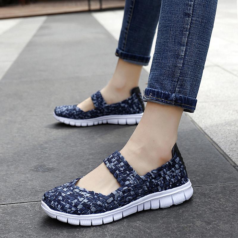 Summer Mary Janes Women Sandals Beach Lazy Shoes White Blue Casual Weave Soft Slip On Walking Color Sandals Large Size