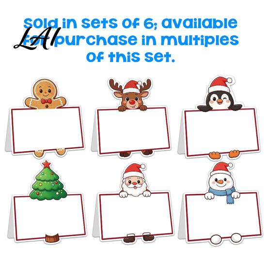 Festive Table Decor Christmas Party Place Card Holders Cartoon Santa Reindeer Name Tag Stands Holiday Decorations for Seating DIY Write-On