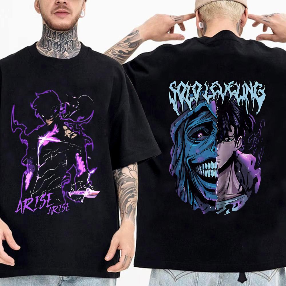 2025 Summer Solo Leveling Tshirt Sung Jinwoo New Cartoon Black Unisexs Cotton Tshirt Loose Shortsleeved Tshirt Top