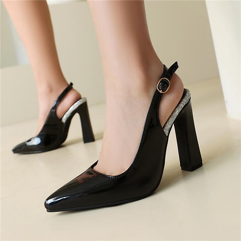 ANNYMOLI Women Patent Leather Slingback Pumps Pointed Toe Thick High Heels Buckle Glove Shoes Ladies Fashion Shoes Spring Autumn 46 35 чёрный 4189₽