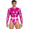 Men Halloween Alien Costume Metallic Bodysuit Color Block Mock Neck Long Sleeve Back Zip Leotard for Cosplay Stage Show