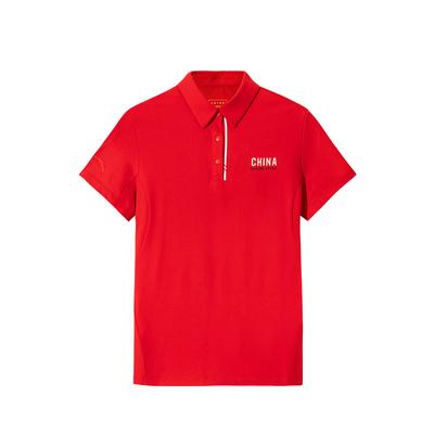 Comfortable Casual Simple Breathable Letter Print Short Sleeve Polo Shirt Women Tops Classic-Red 162527131-2