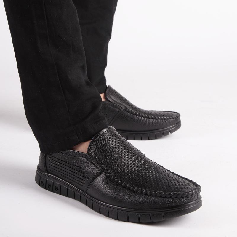 Men's Shoes First Layer Cowhide Business Casual Leather Shoes Non-slip Hollow Leather Shoes Breathable Soft Leather Soft Sole Single Shoes