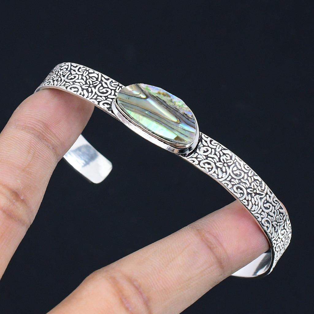 Halloween Sale 925 Silver Abalone Shell Stone Handmade Wedding Bangle Jewelry