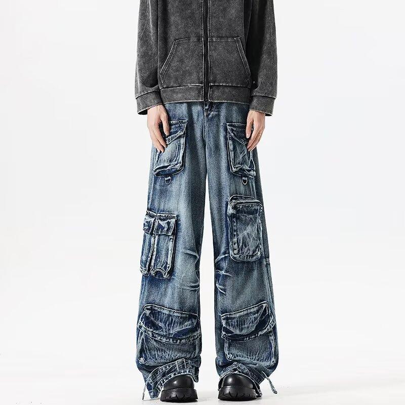 American High Street Vintage Workwear Wide-Leg Jeans Unisex Summer New Loose Straight-Leg Drapey Pants