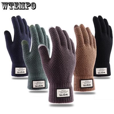 Autumn and Winter Cold Resistant Gloves Knitted Gloves Touch Screen Gloves Men's Velvet Thick Gloves Warm Outdoor Cycling Gloves