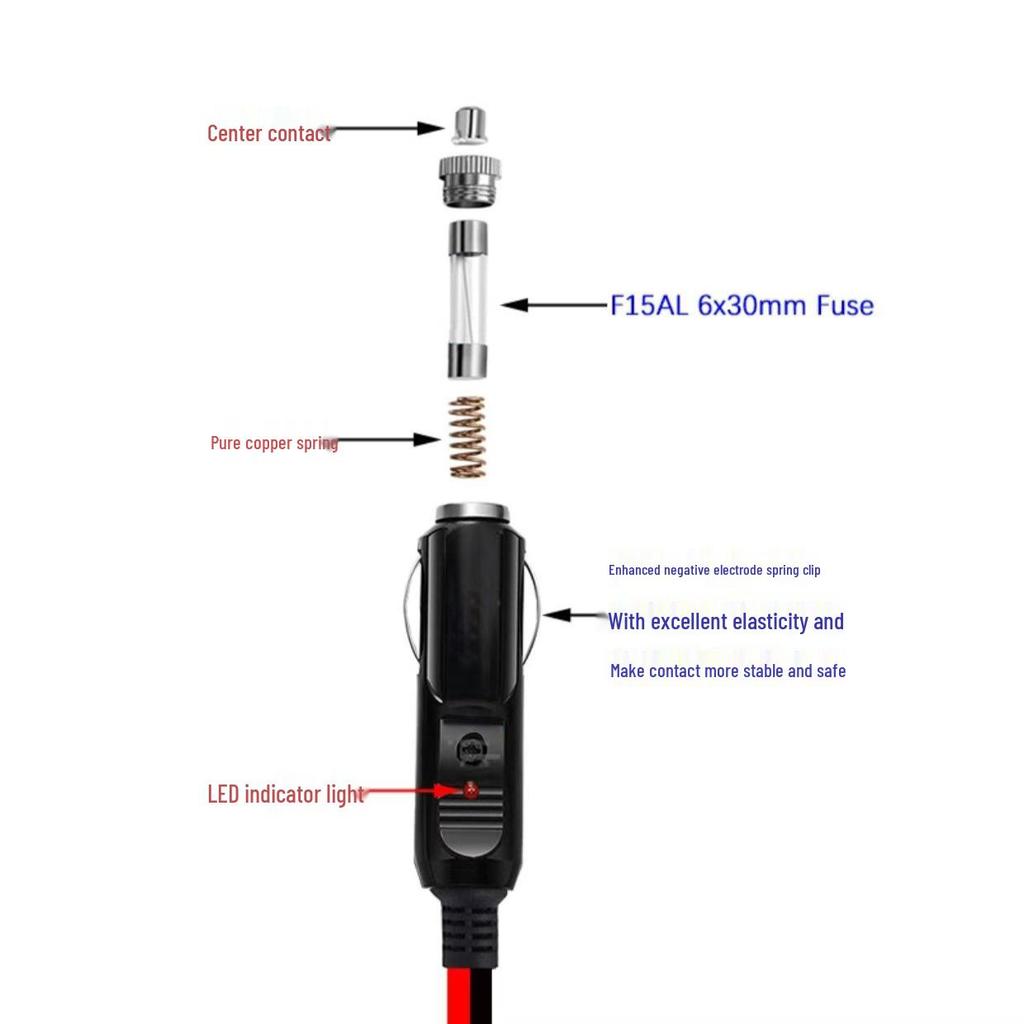 Cigarette Lighter Plug Extension Cable with Bullet Terminal and Customizable Length