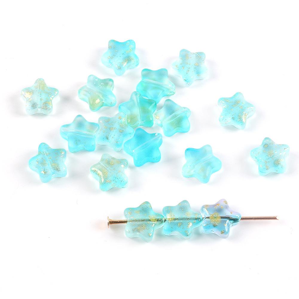 8Mm Gradual Change Three-Dimensional Pentagram Glass Beads Gold-Painted Stars Loose Beads Diy String Beads Antique Hairpin Necklace Accessories