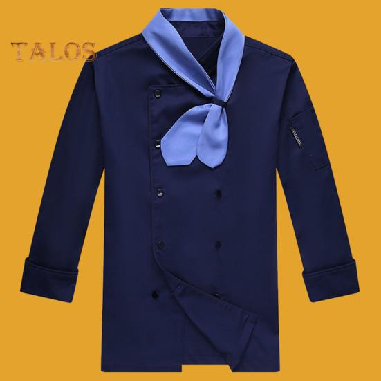 Kochuniform mit Schal und Krawatte, zweireihig, mit Knöpfen, Stehkragen, lange Ärmel, Damen und Herren, Kochhemd, Arbeitskleidung