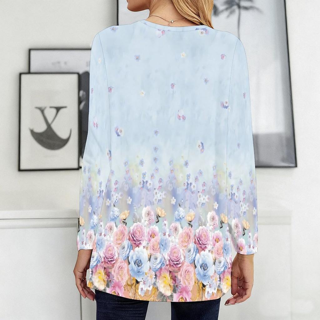 Plus Size Ladies Crew Neck Long Sleeve T Shirt Soft Baggy Tops For Home Relax And Outdoor Walking