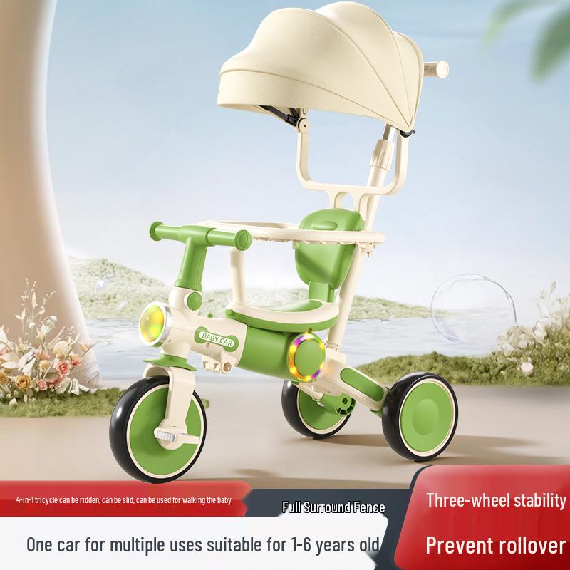 Kids' Tricycle Stroller with Pedal Car, Balance Bike, Music, and Lights for Ages 1-5