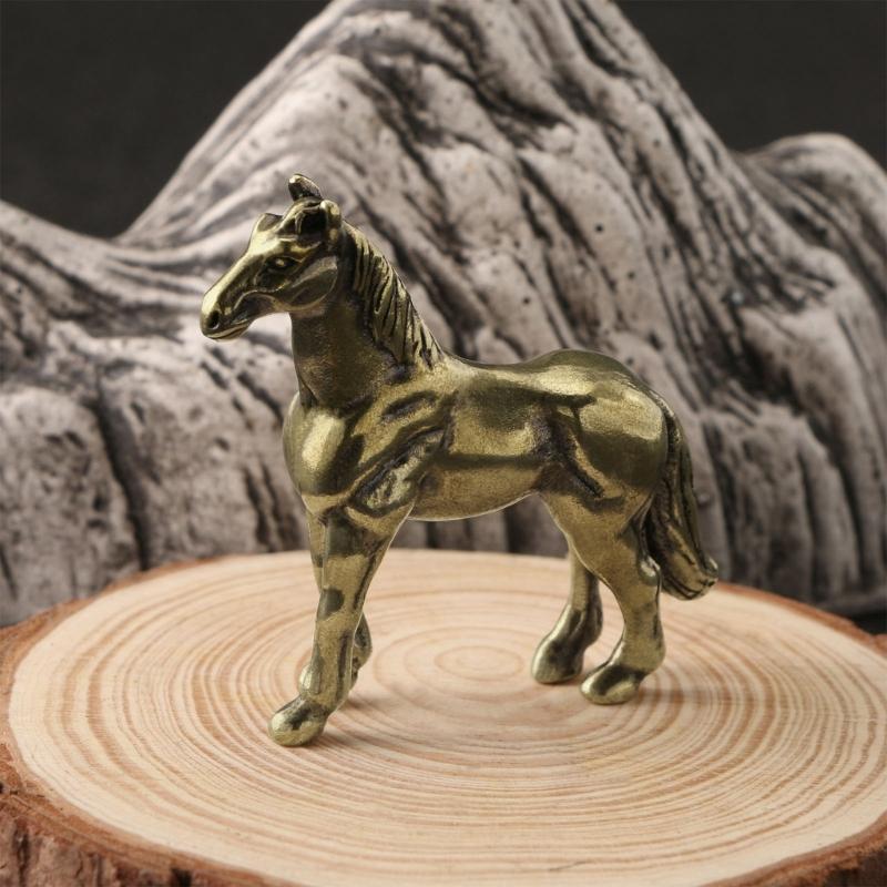 Antique Metal War Horse Statue Carving Traditional Chinese Fengshuis Home Office Decors Sculpture With Stable Base