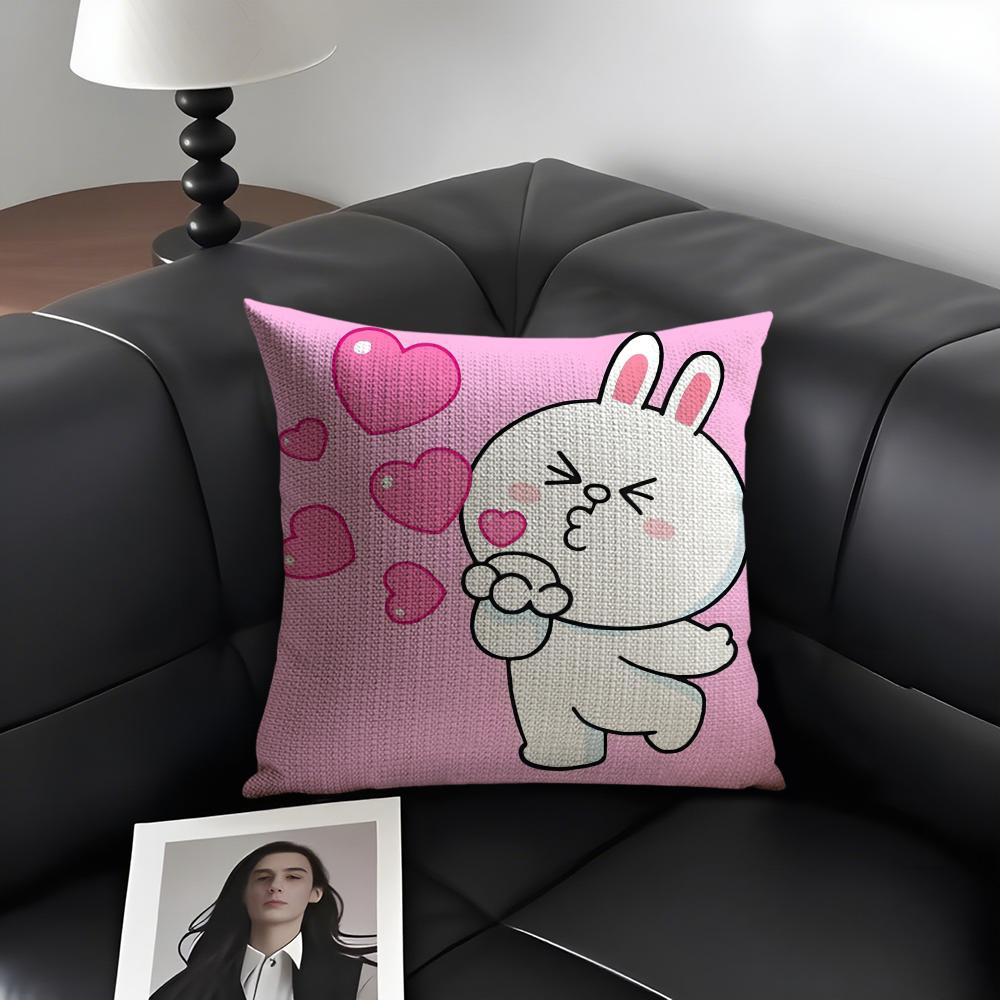 C-Cony Cartoon Cushion Cover Natural Linen Organic Fabric Double-Sided Printing Sofa Home Decor Gift Pillow Case